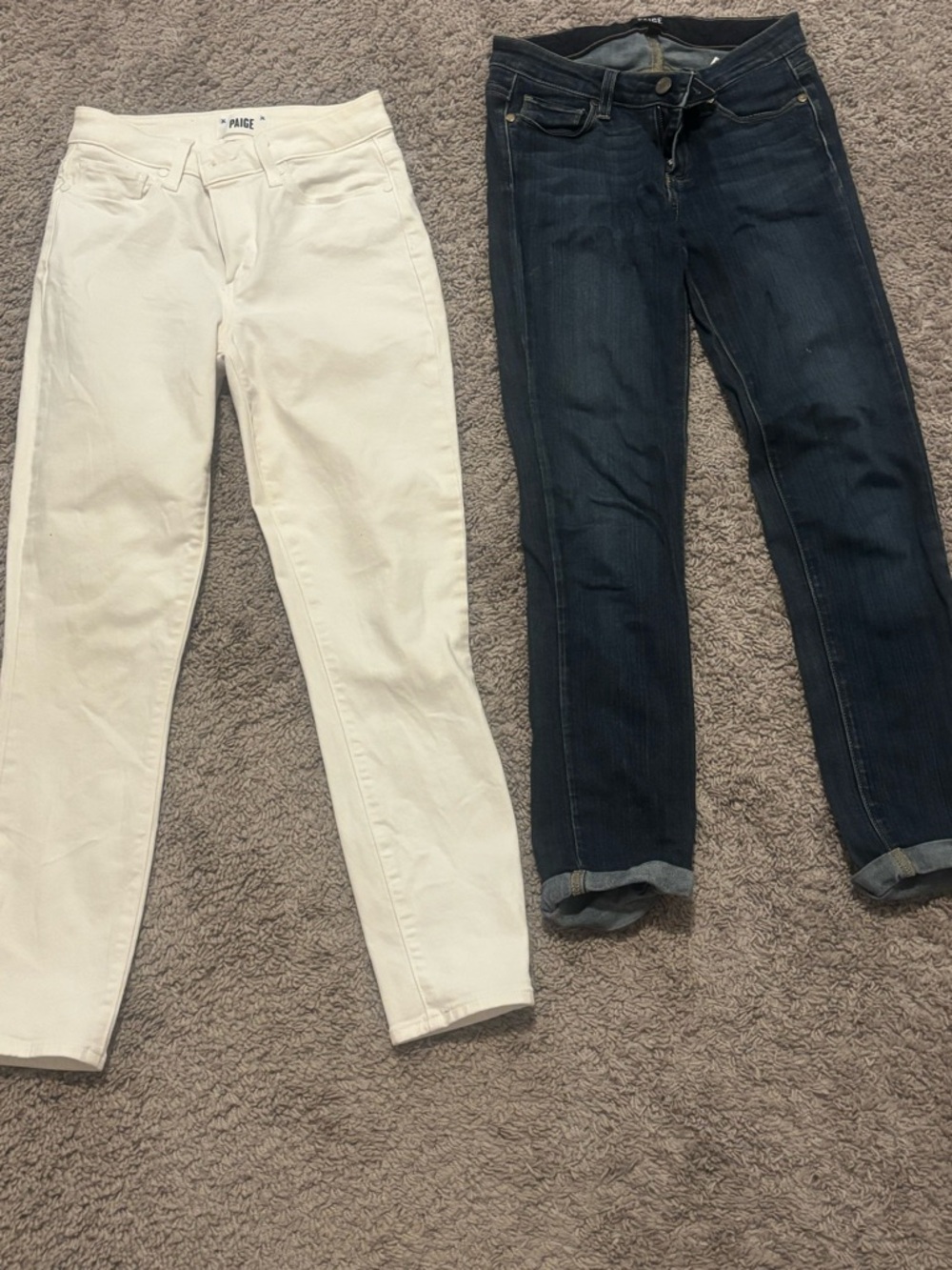 PAIGE Women’s White Skinny Jeans & Dark Blue Skinny Pair